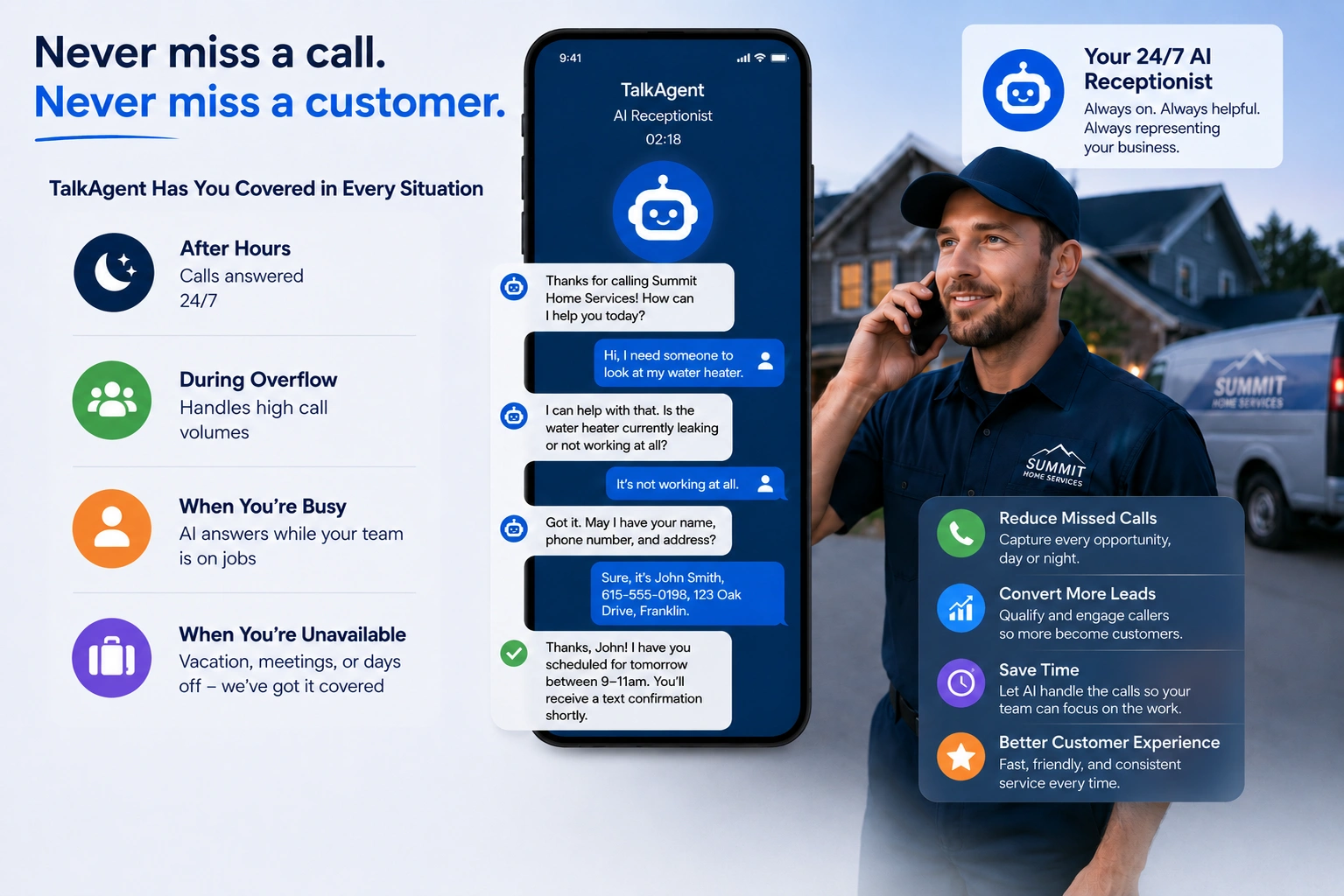 AI voice agent answering calls for home service businesses