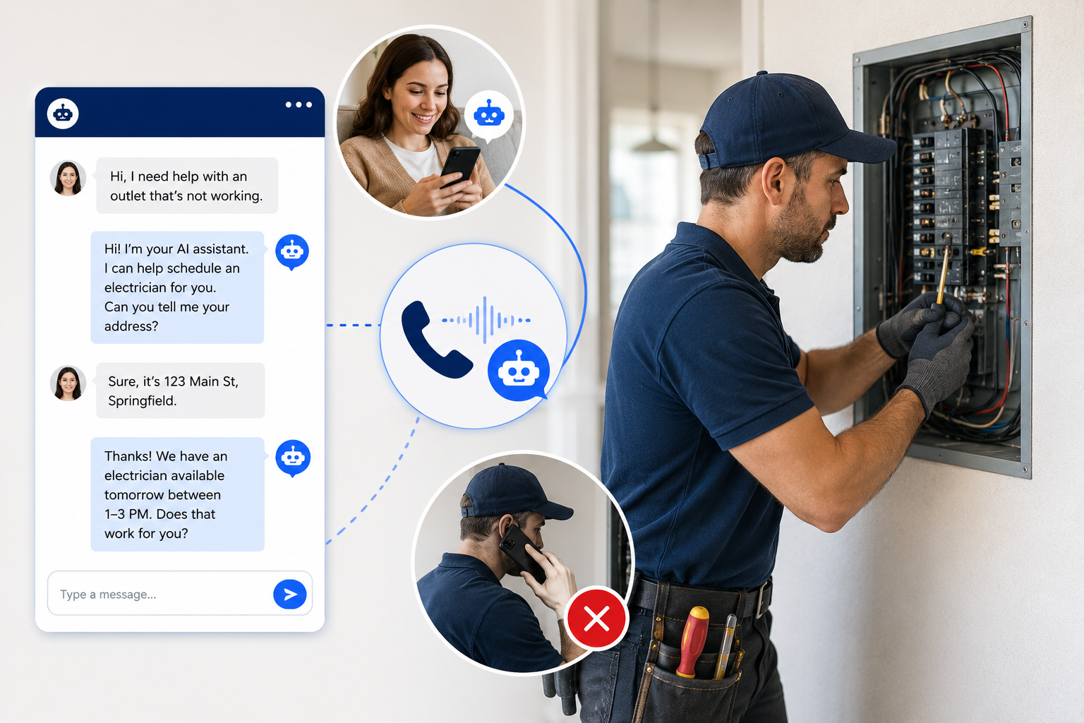 Electrical contractor supported by AI call answering automation