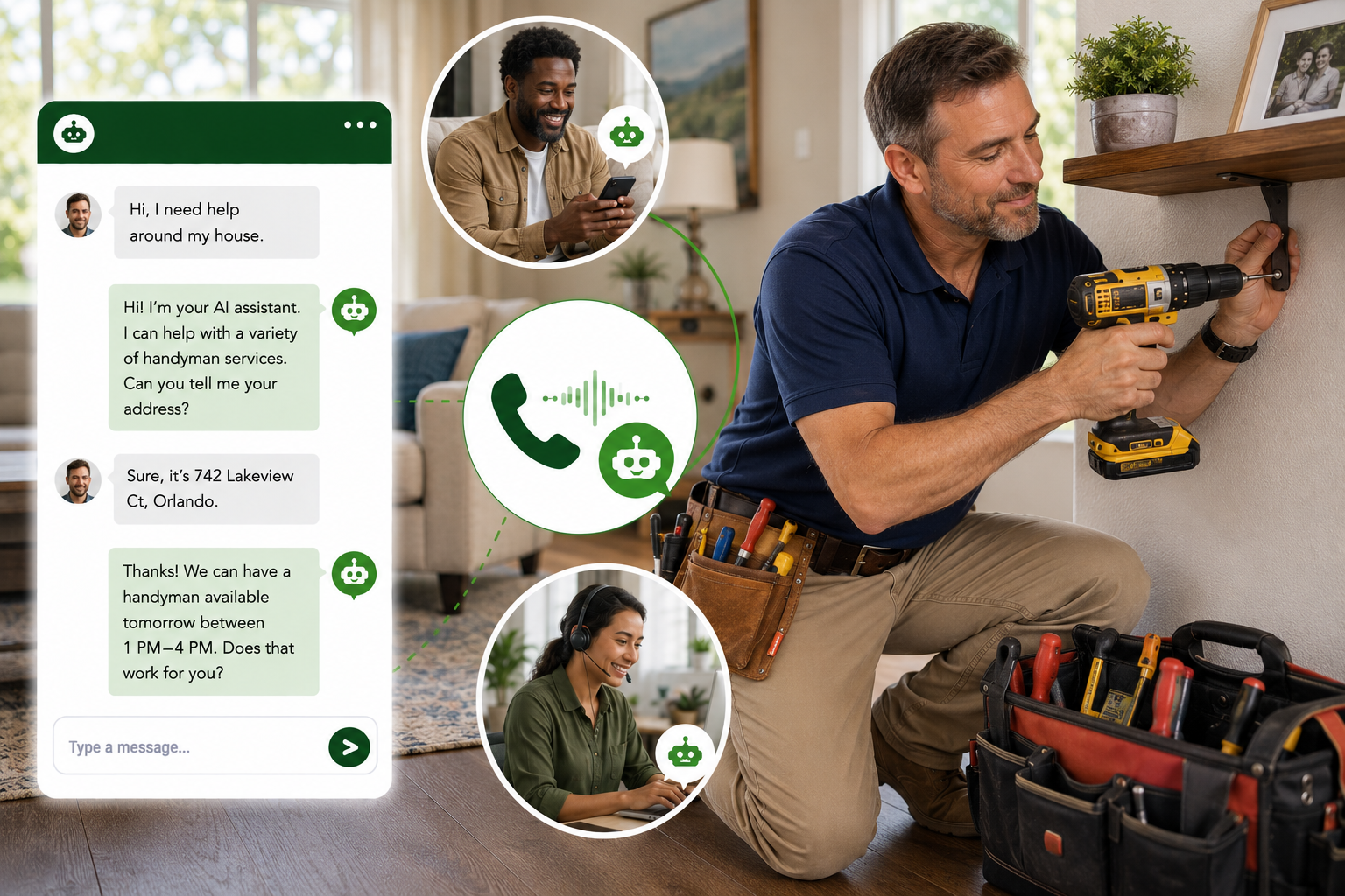 Handyman business supported by AI call answering automation