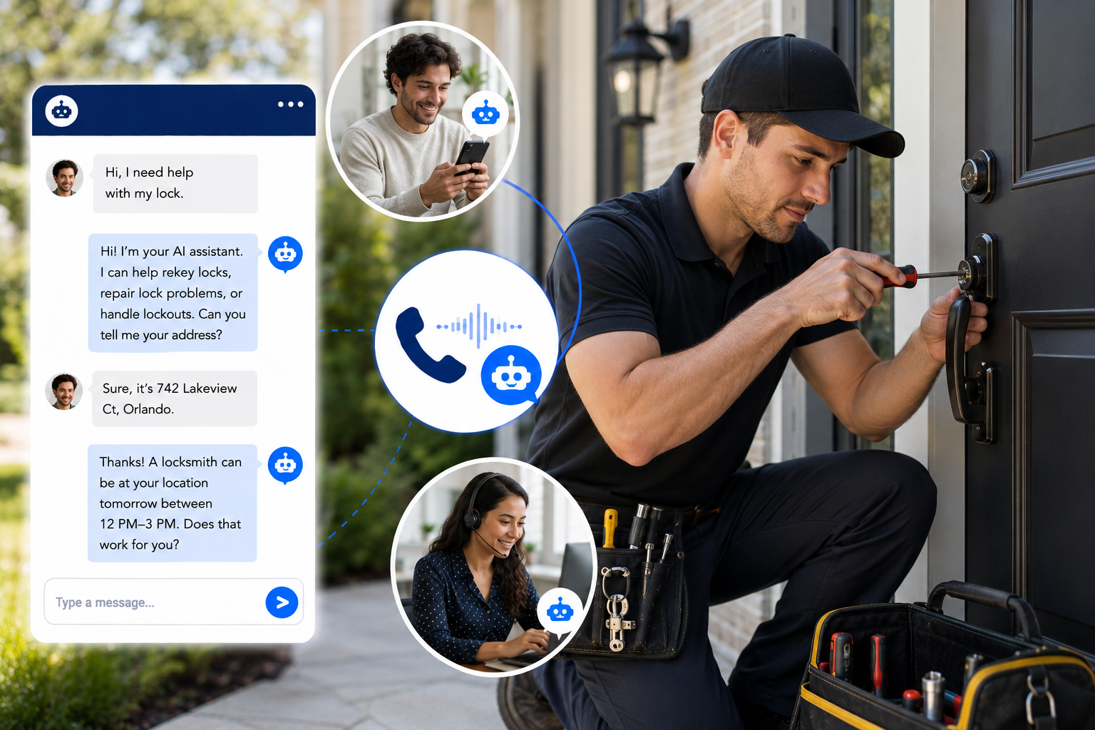 Locksmith business supported by AI call answering automation