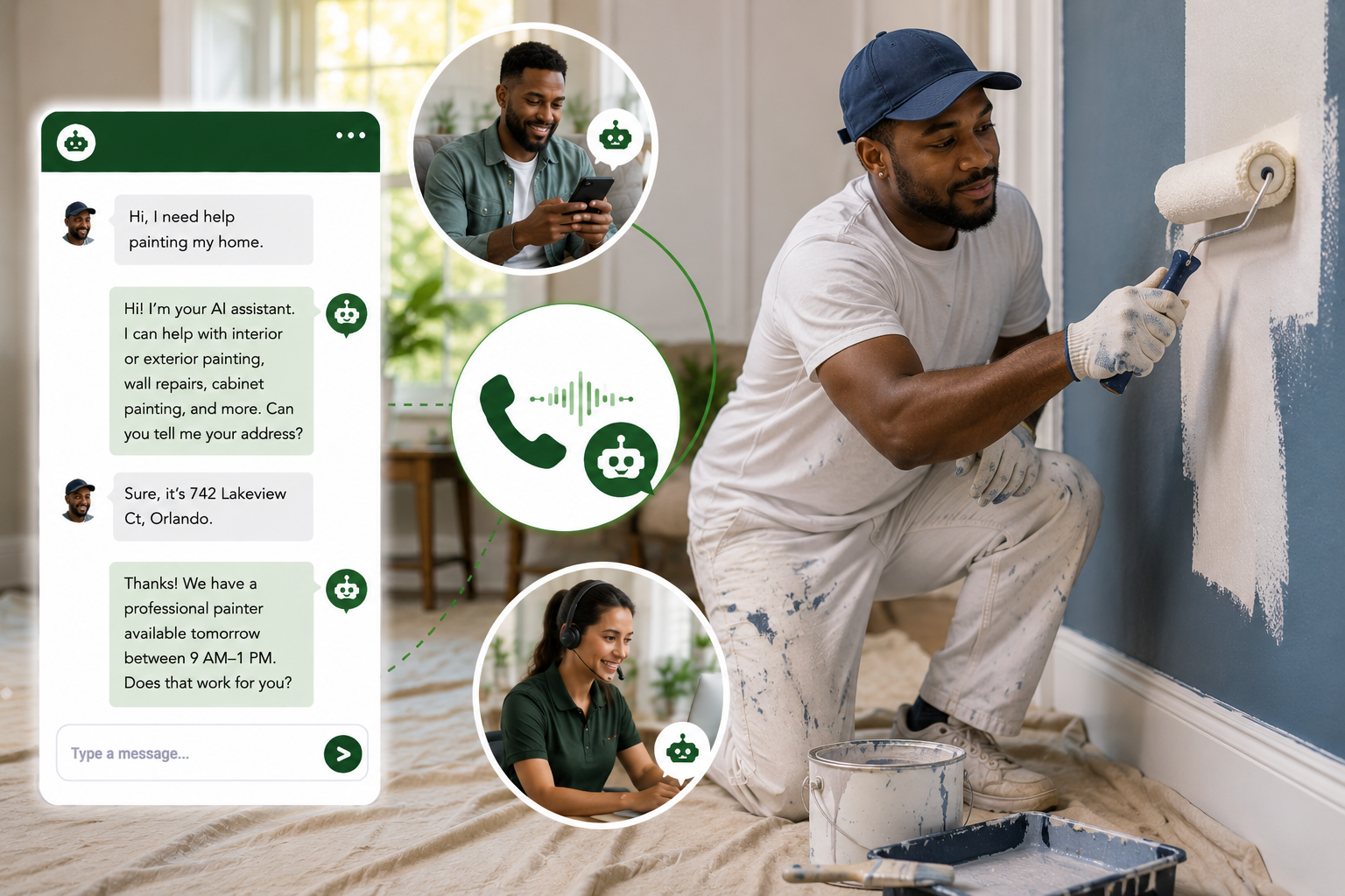 Painting company supported by AI call answering automation