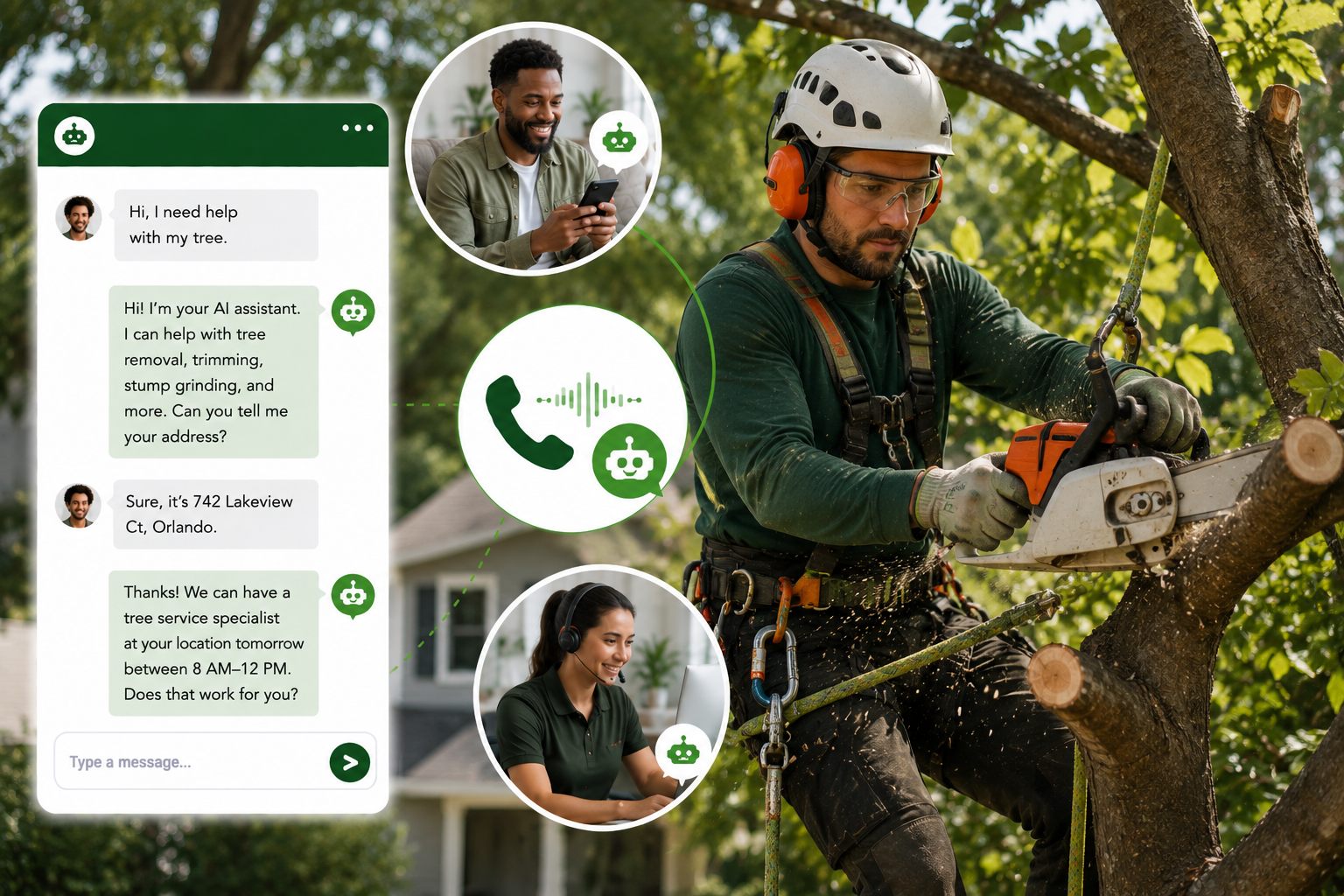 Tree service company supported by AI call answering automation